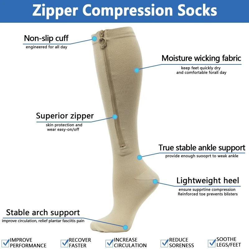 Compression Stockings Sports Pressure Long Cycling Socks Zipper Professional Leg Support Women Varicose Vein Socks 2