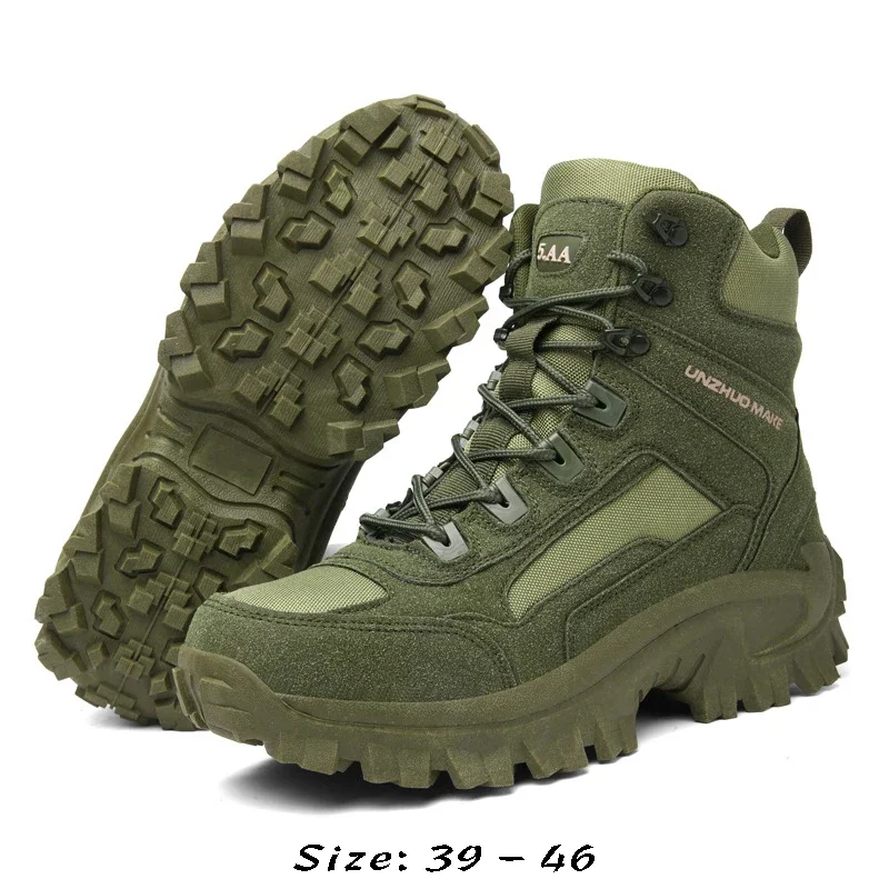 High quality high tops leather boots for men size 45 46 new 2023 autumn hiking outdoor mountain shoe  green khaki black