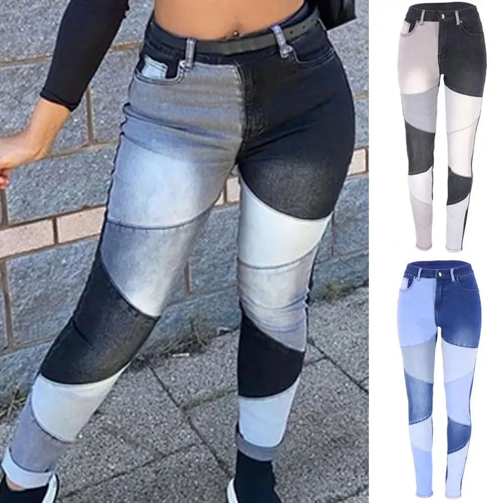 

Women Jeans High Elasticity Denim Trousers Women Patchwork Slim Jeans