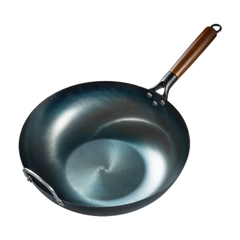 Flat Bottom Wok Pan 13.5" Woks And Stir Fry Pans Blue Iron Cookware Traditional Chinese Cookware For Electric Induction Cooktops cast iron wok,iron wok
