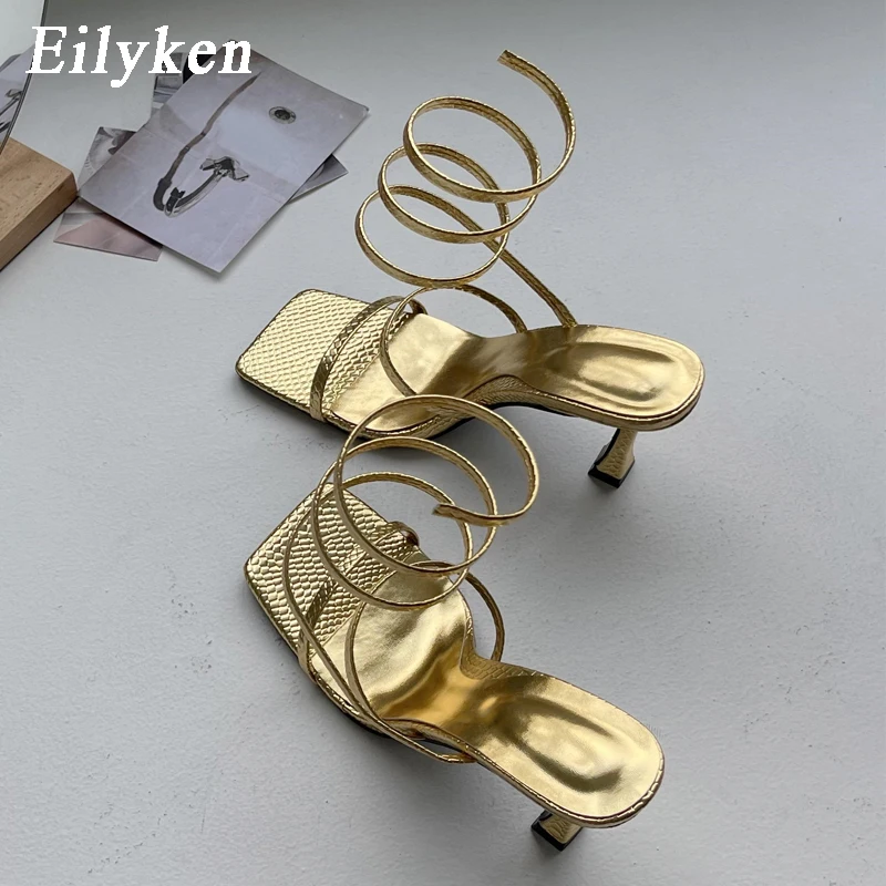 Eilyken/Новинка 2022 года Модные женские босоножки золотистого цвета Босоножки в
