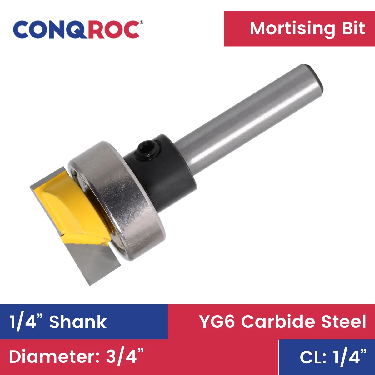 1/4" (6.35mm) Shank Hinge Mortising Router Bit With Top Bearing Wood