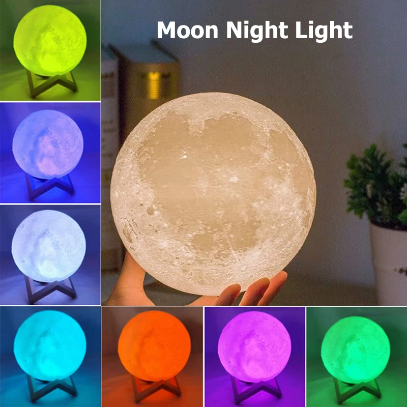 Battery Powered LED Night Light Moon Shape Globe LED Desk Lamp Warm ...