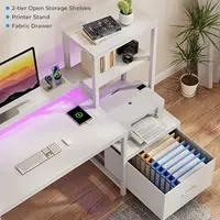 51-Inch White Computer Desk with Drawers, Monitor Stand, LED Lights, and Power Outlets for Home Office or Gaming 4