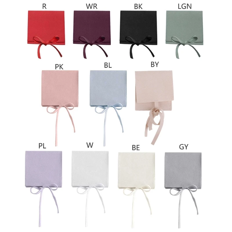 

F42F Jewelery Gift Bag Microfiber Jewellry with Ribbon Envelope Gift Packaging