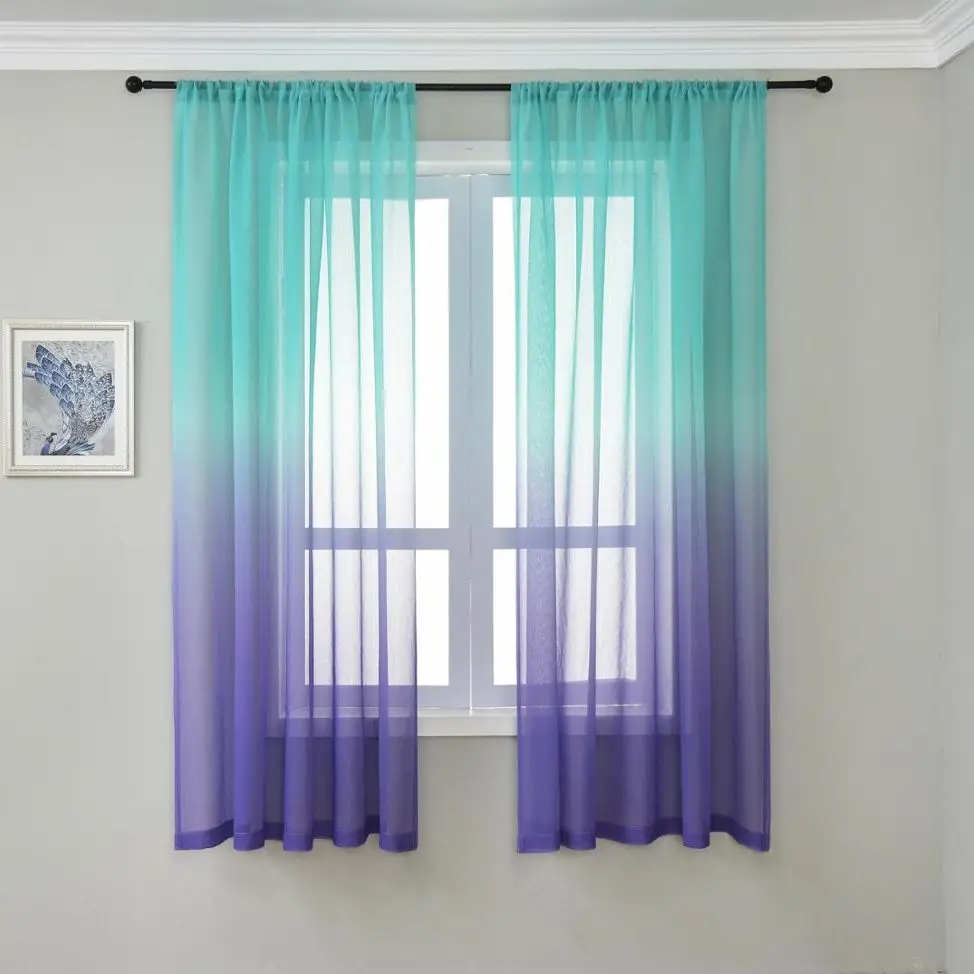 Window Curtain Rainbow Gradient Color for Living Room Kitchen Blue Tulle Drape Purple Voile Sheer Fabrics sheer curtains,window curtains,decor curtains,light filtering curtains