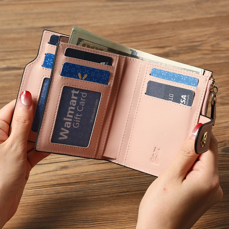 FOXER 2026 New Cowhide Leather Women's Short Wallet High Quality Clutch Card Purse Mini Fashion Female Folding Anti-theft Bag 5