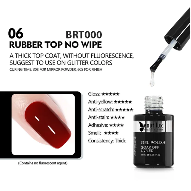 Beautilux Primer Rubber Base Top Coat Velvel Matte Top Coat Nail Art Degisn Clear Blossom Blooming Gel Foil Transfer Gel 10ml Rubber Top No Wipe