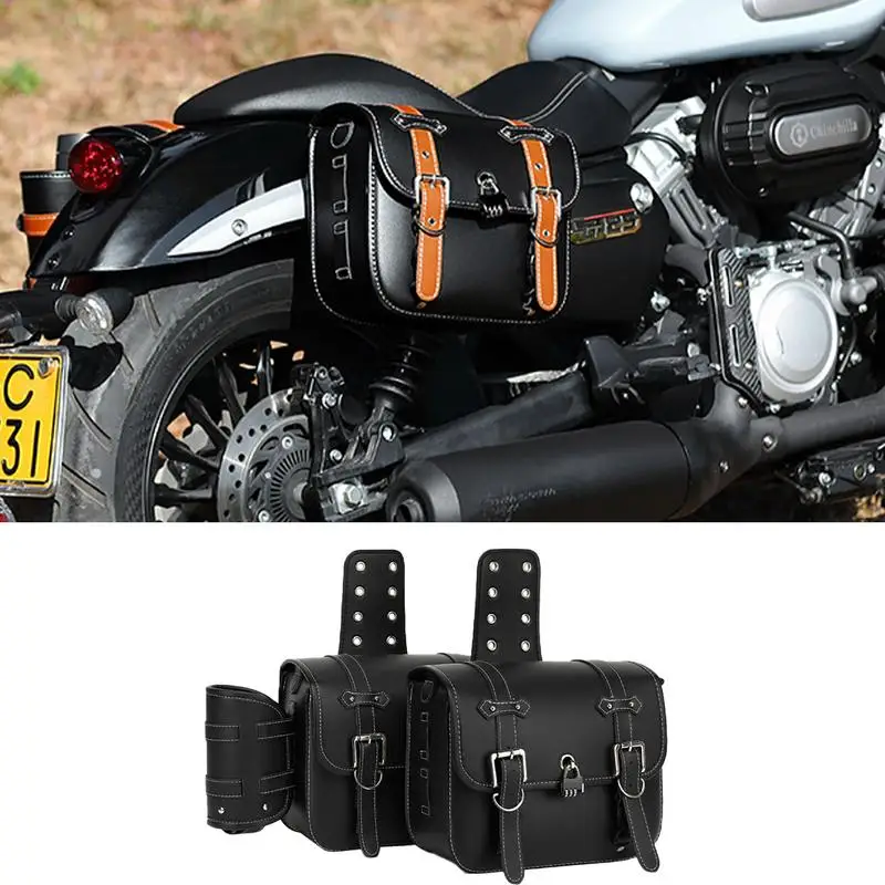 Motorcycle Side Saddle Bag PU Leather Throw Over Side Tool Bags