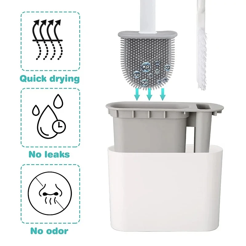1 Piece Punch-free Toilet Wall-mounted Toilet Brush Bathroom Multifunctional Cleaning Brush Household Silicone Cleaner