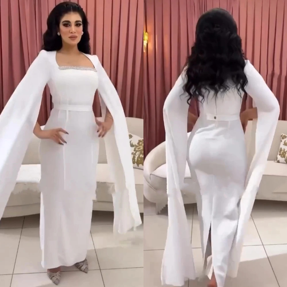 Jiayigong  Charmeuse Rhinestone Party Sheath Square Neck Bespoke Occasion Gown Midi Dresses Saudi Arabia