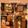 Robotime DIY Wooden Dollhouse Set  NO.17 Coffee Model Building Set with Accessories and LED Model Kit for Adult and Children 4