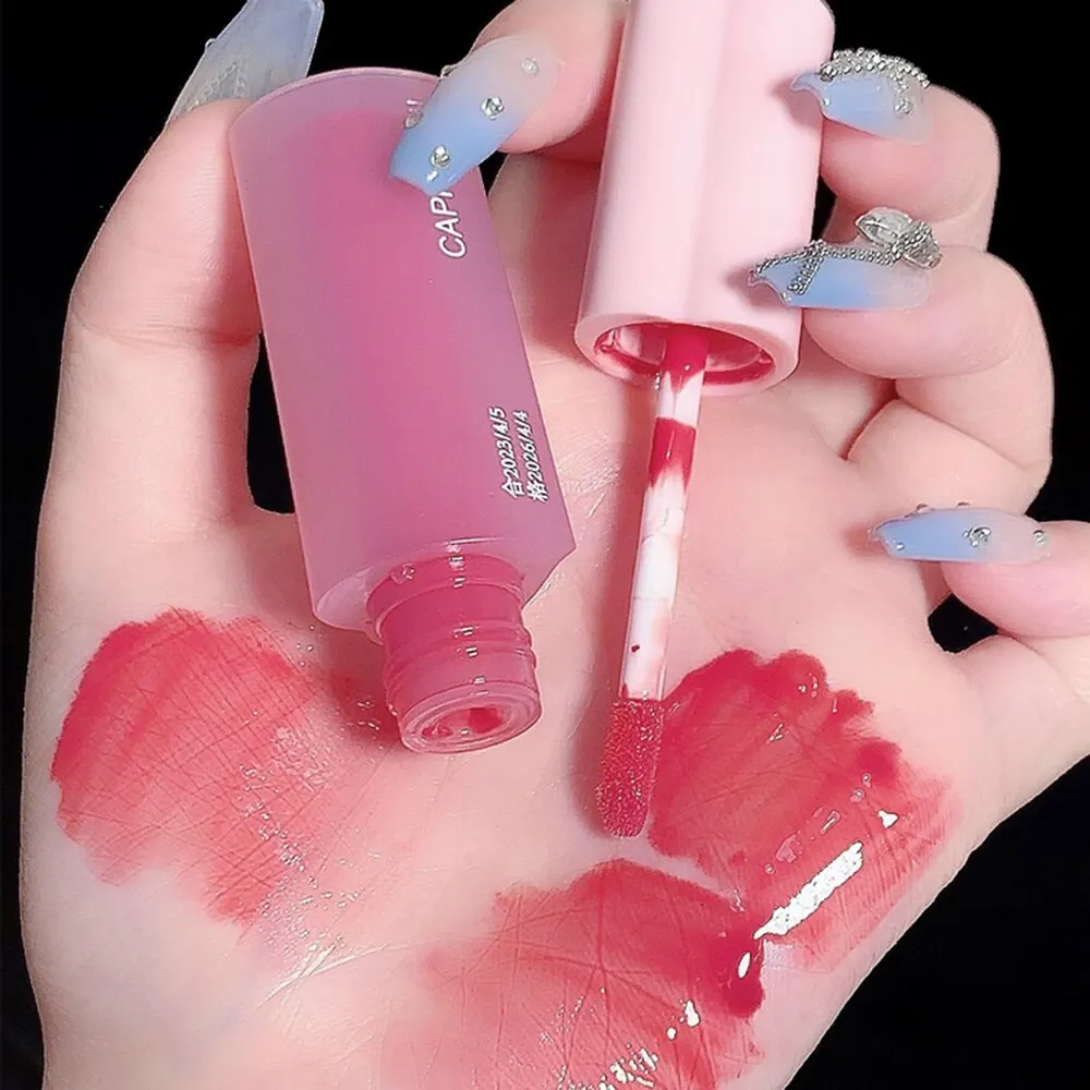 Cappuvini Pink Love Heart Design Lip Glaze Mirror Water Light Glass Transparent Lip Gloss Moisturizing Female Cute Lipstick