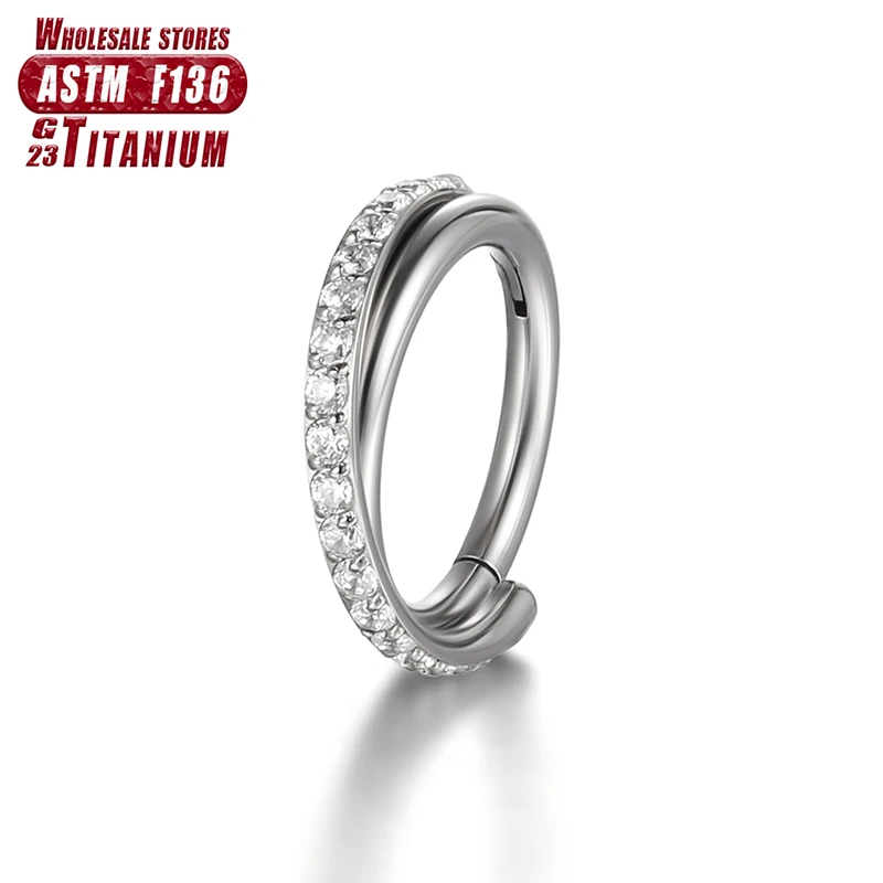 F136 Titan-Piercing, doppellagig, dreilagig, mit Scharnier, 16 g, Zirkon-Nasenring, Helix-Knorpel, CZ, kleiner Knorpel, Septum-Clicker – Detail 35