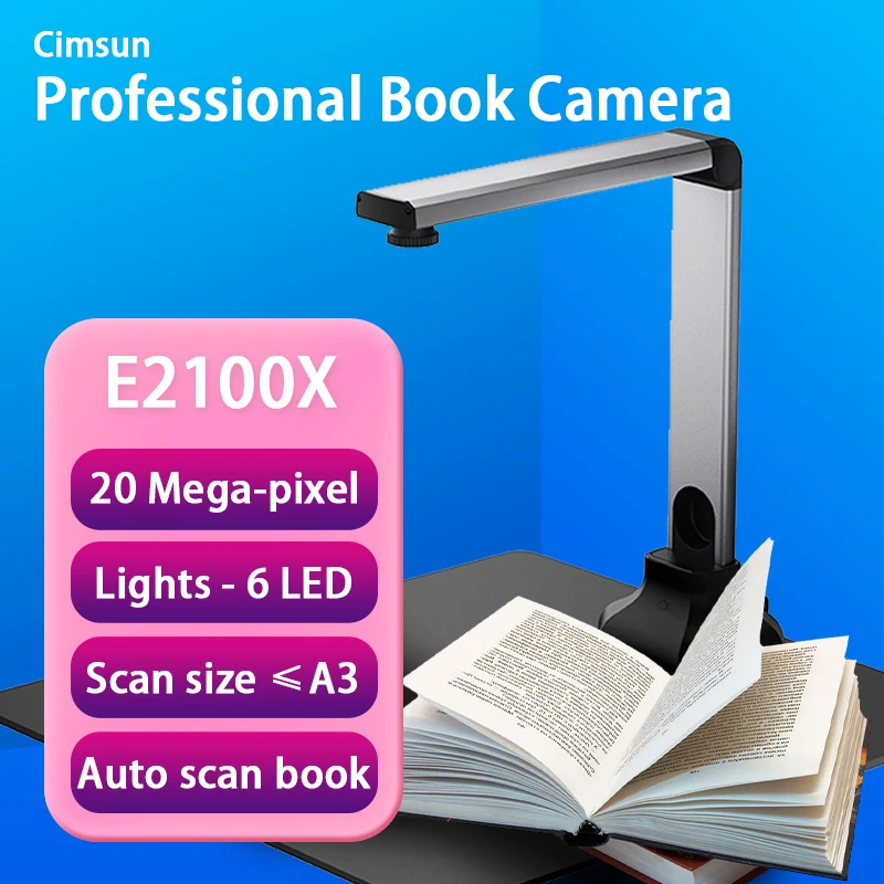 Сканер для чтения документов и камеры E2100X Pro 20 МП, HD, мягкая основа, размер A3, многоязычное программное обеспечение для офиса, школы, банка, больницы