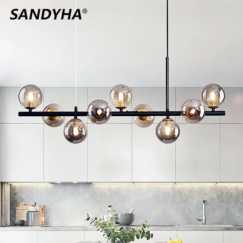 

Modern Classic Glass Ball Chandeliers for Dining Tables Living Room Kitchen Office Coffee Hanging Lamp Nordic Home Pendan Light