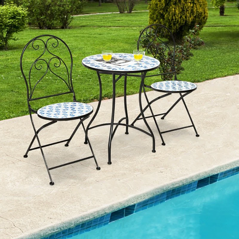 

3 Pieces Patio Bistro Furniture Set with Mosaic Design Casual Coffee Table Communication Tables Set Living Room Furniture