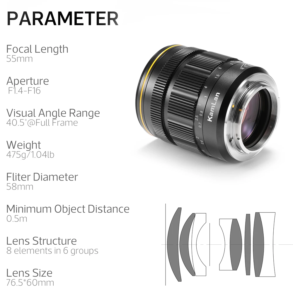 카믈란 55mm f1.4 풀프레임 렌즈 수동 초점 렌즈 ( E/ 니콘 Z/ 캐논 R 마운트 미러리스 카메라 ZVE-10 R5 R6 ZFC Z5 Z6 호환)