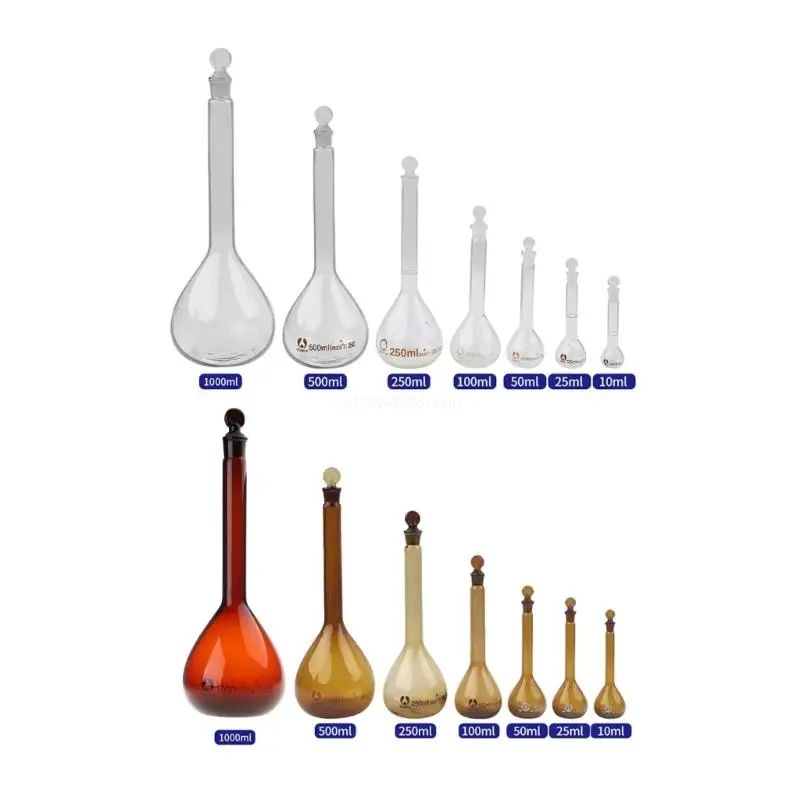 

White/Brown Volumetric Flask for Laboratory School Project Falt Bottom Glassware Dropship