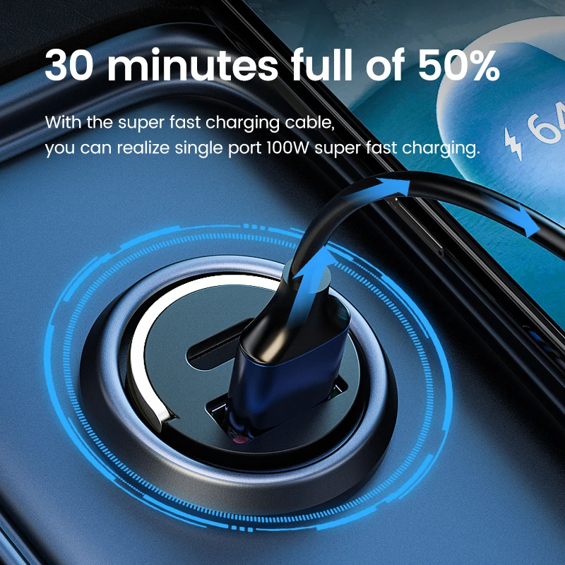 Car Phone Charger Adapter 120W USB Fast Charging for iPhone 15 Xiaomi Huawei Sumsung