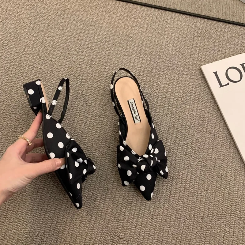 2022 New Fashion Women Shoes Bow Polka Dot Pointed Toe Stiletto Sandals Luxury Sandals Women Designers Elegant Party Sandals