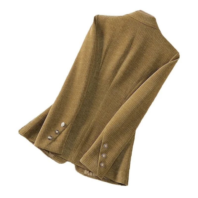 Spring Autumn Women Fashion Slim Gold velvet Long-sleeved Suit Jacket Commuting Business Casual Blazer coat