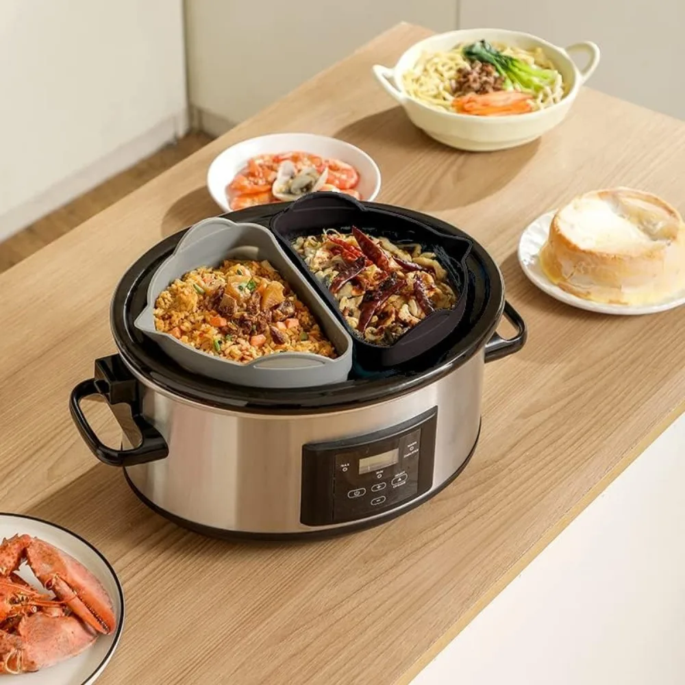 2Pcs Slow Cooker Divider Liners Padded Dishwasher Pot Reusable Silicone Crockpot Divider Leakproof Cook Liner for 6-8qt