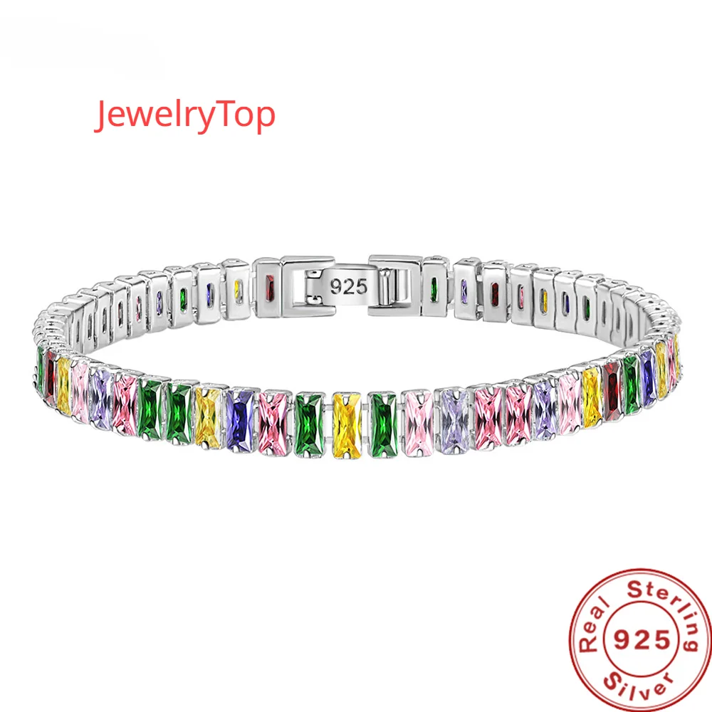 

Noble 925 Sterling Silver Bracelet Chain Light Luxury Color Crystal Hand Jewelry For Women Charm Wedding Gift Party 18cm