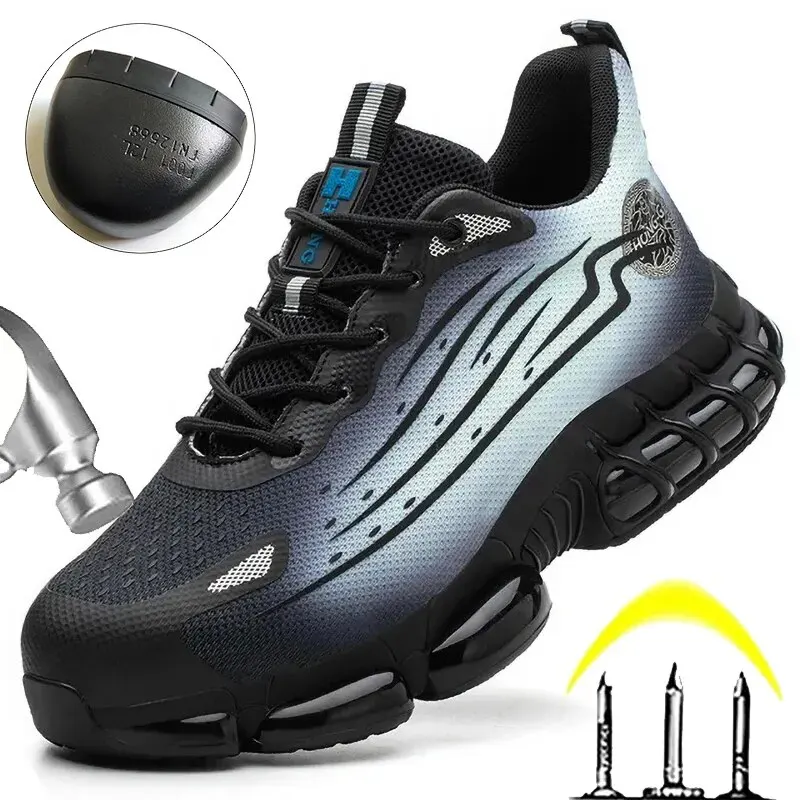 Safety Shoes Men Shoes Air Cushion Sport Anti-smash Anti-puncture Indestructible Lightweight Protective