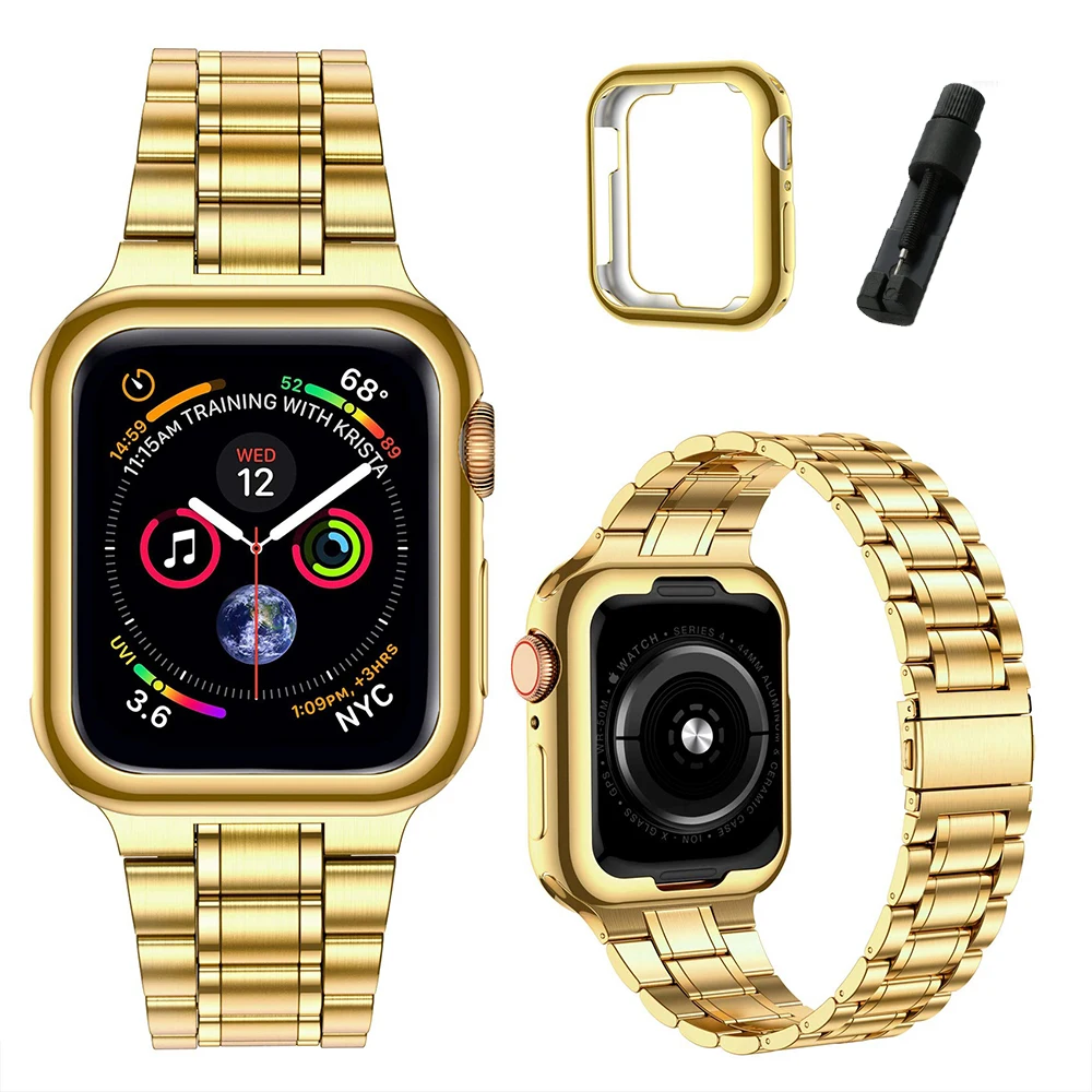 Premium Stainless Steel Watch Strap with Soft TPU Case