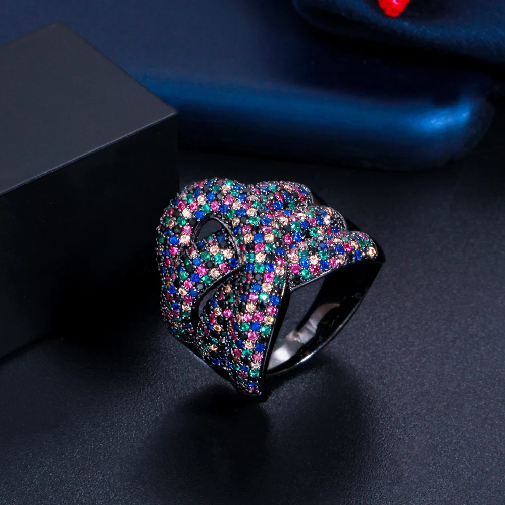 

ThreeGraces Personality Multicolor Cubic Zirconia Big Geometry Engagement Finger Ring for Women Party Jewelry Accessories RG142