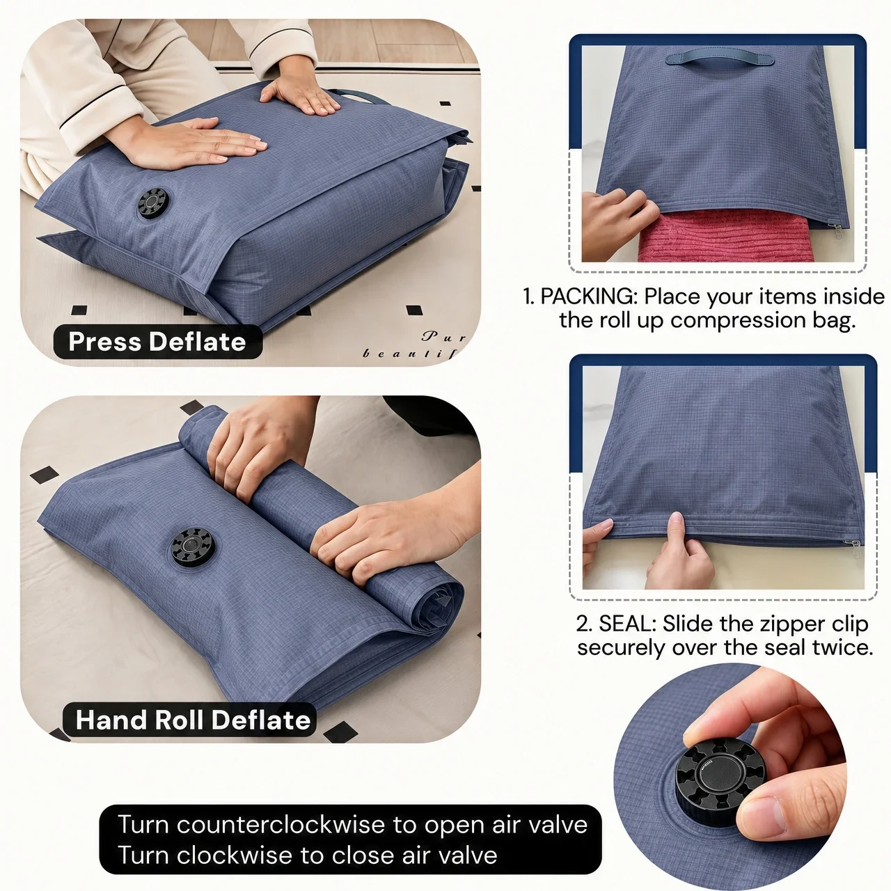 Vacuum Compression Packing Cubes and Waterproof Laundry Organizer Bag Set