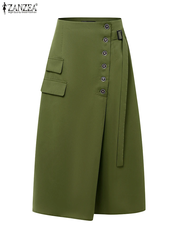 ZANZEA Women Autumn Long Jupes Faldas Saia Elegant Office Lady Skirts Bandage High Waist Midi Skirt Casual Loose Solid Bottoms 4