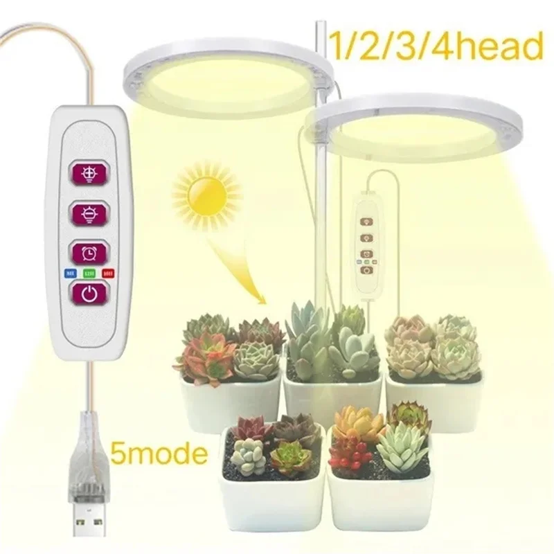 1/2/3/4Heads Angel Ring Full Spectrum LED Grow Light 20-80 LEDs 5 Dimmable Levels Plant Light Indoor Plants led grow light grow light