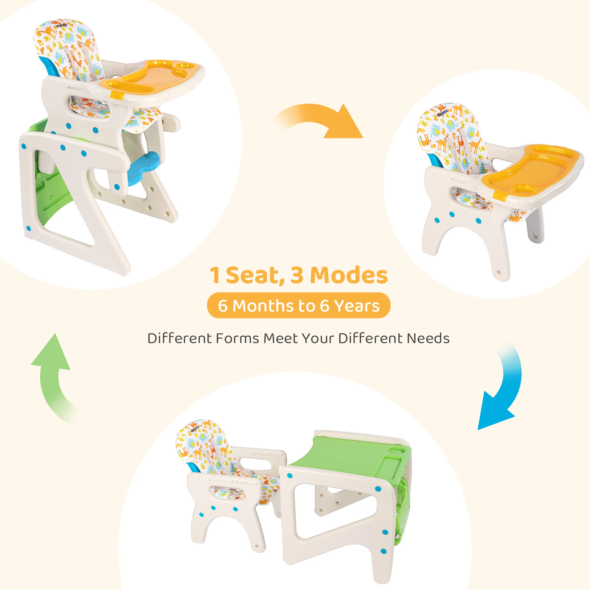 Sejoy Baby High Chair, Toddler Chair Highchairs with Adjustable Seat Back Detachable Seat Cushion for Baby Infants Toddlers