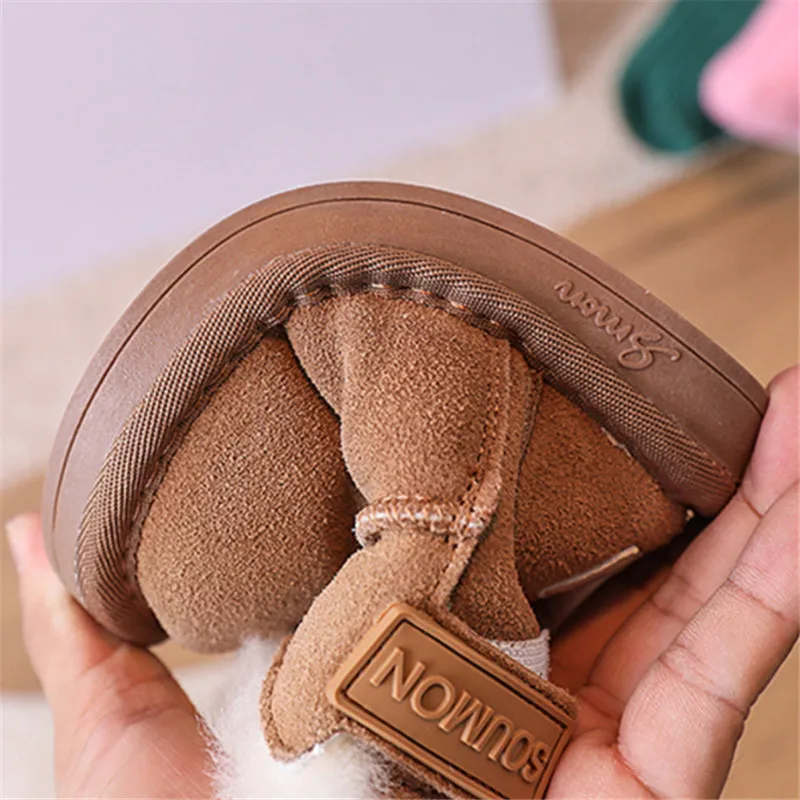 New Winter Baby Boots Genuine leather Warm Plush Little Boys Shoes Non-slip Fashion Toddler Girls Snow Boots