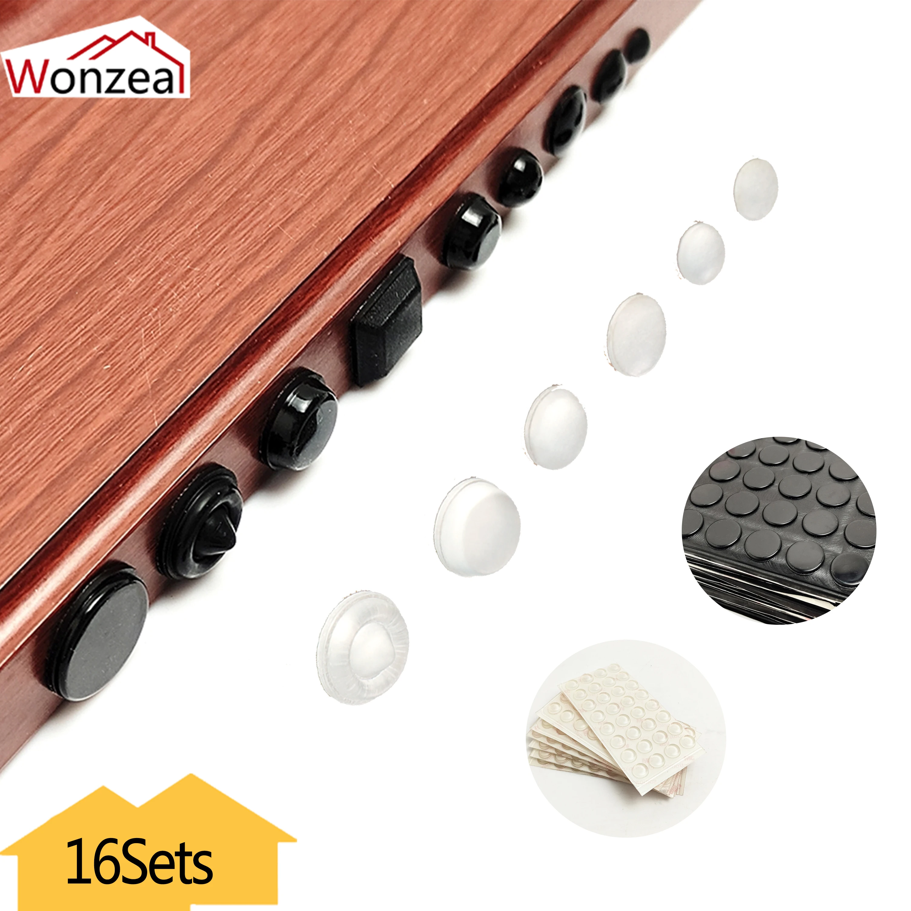 Silicone Furniture Pads Silicone Door Stoppers 16Sets Silicon Rubber Kitchen Cabinet Door Pad Self-Adhesive Bumper Stop Rubber Damper Buffer Cushion Hardware Pads