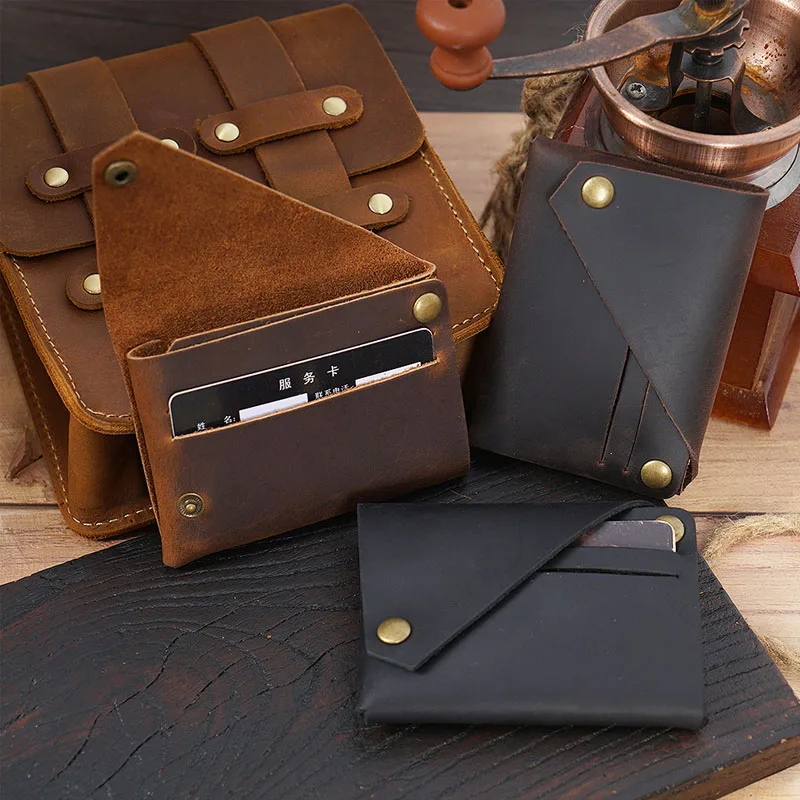 Retro First Layer Cowhide Genuine Leather Wallet Card Case Mini Coin Card Case Vintage Stationery Travelers Notebook Accessories