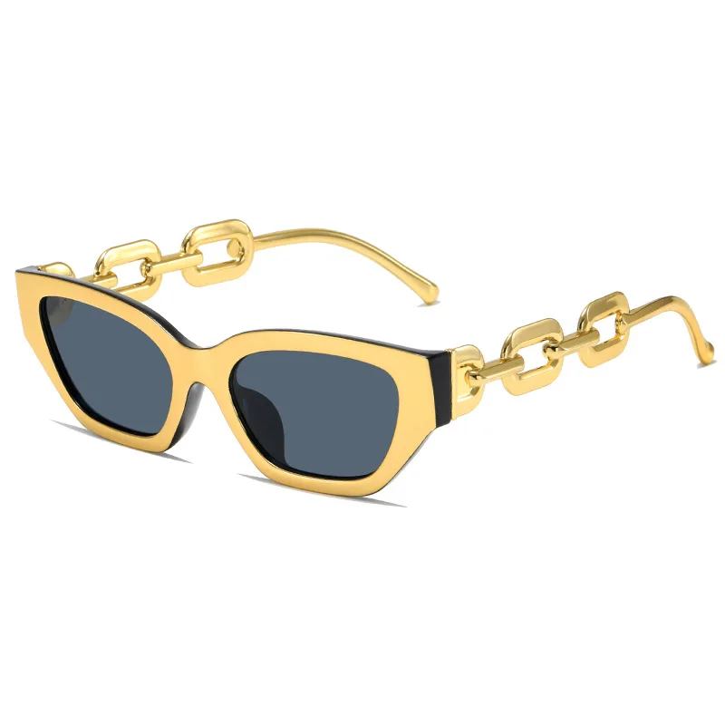  Gafas de sol vintage con diseño de ojo de gato para mujer, gafas  de sol pequeñas con cadena de metal, elegantes lentes de tendencia a la  moda, tonos, Negro-Gris : Ropa