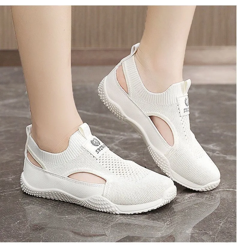 Damen Sommer Weiße Schuhe Koreanischer Stil Ins Mode Atmungsaktive Strick-Freizeitschuhe – Detail 14