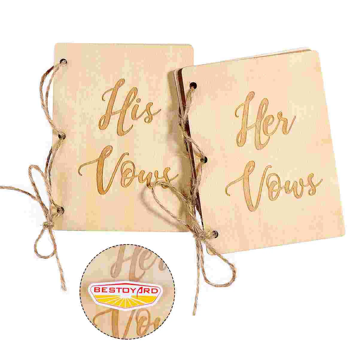 2Pcs Wedding Vow Books Paper Booklet Wooden Cover His Her Vows Notebook Guest Books Signature Keepsake Event Supplies