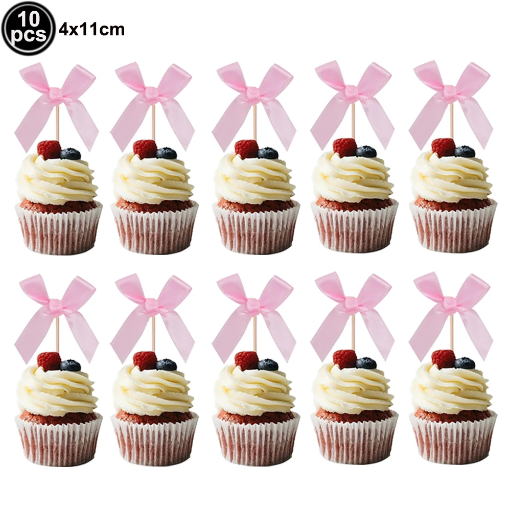 Pink Bow Party Decor Set - Includes Banner, Cake Toppers, Straws, Balloons