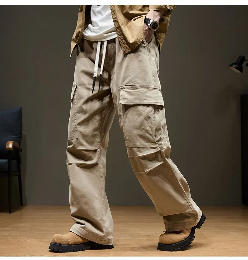Men's Baggy Cargo Pants with Pockets 100% Cotton Drawstring Elastic Waist Wide Leg Outdoor Casual Pants Plus Size 8XL S2ebe23a97aef4c58bbf45f71a81983cbN