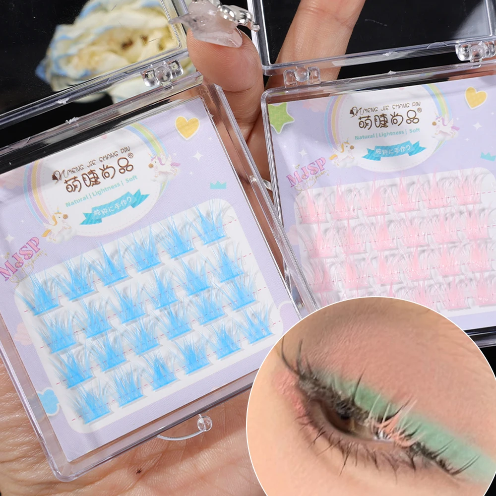 Cluster Colorful Individual Lashes Extension Natural Faux Mink Eyelashes 3D Cluster Blue Purple False Eyelash Extension Makeup