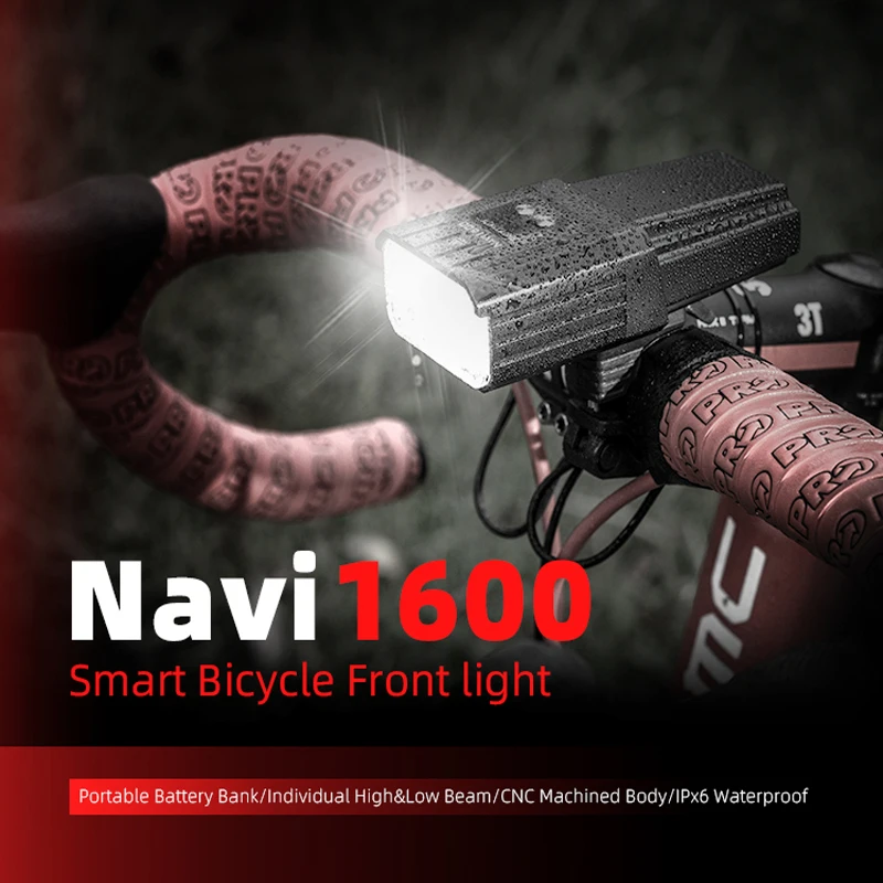 Enfitnix New Navi1600 Smart Fari Usb Ricaricabile Road Mountain Bike Light Smart Night Warning Light Ip6X Waterproof
