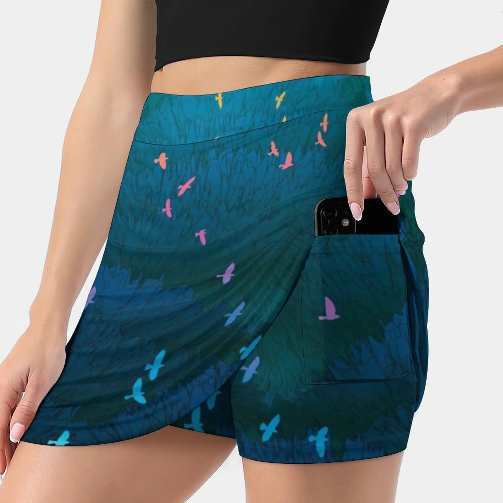 

Amazonian Flight Skirts Woman Fashion 2022 Pant Skirt Mini Skirts Office Short Skirt Forest Ian Birds Flight Tropical Landscape