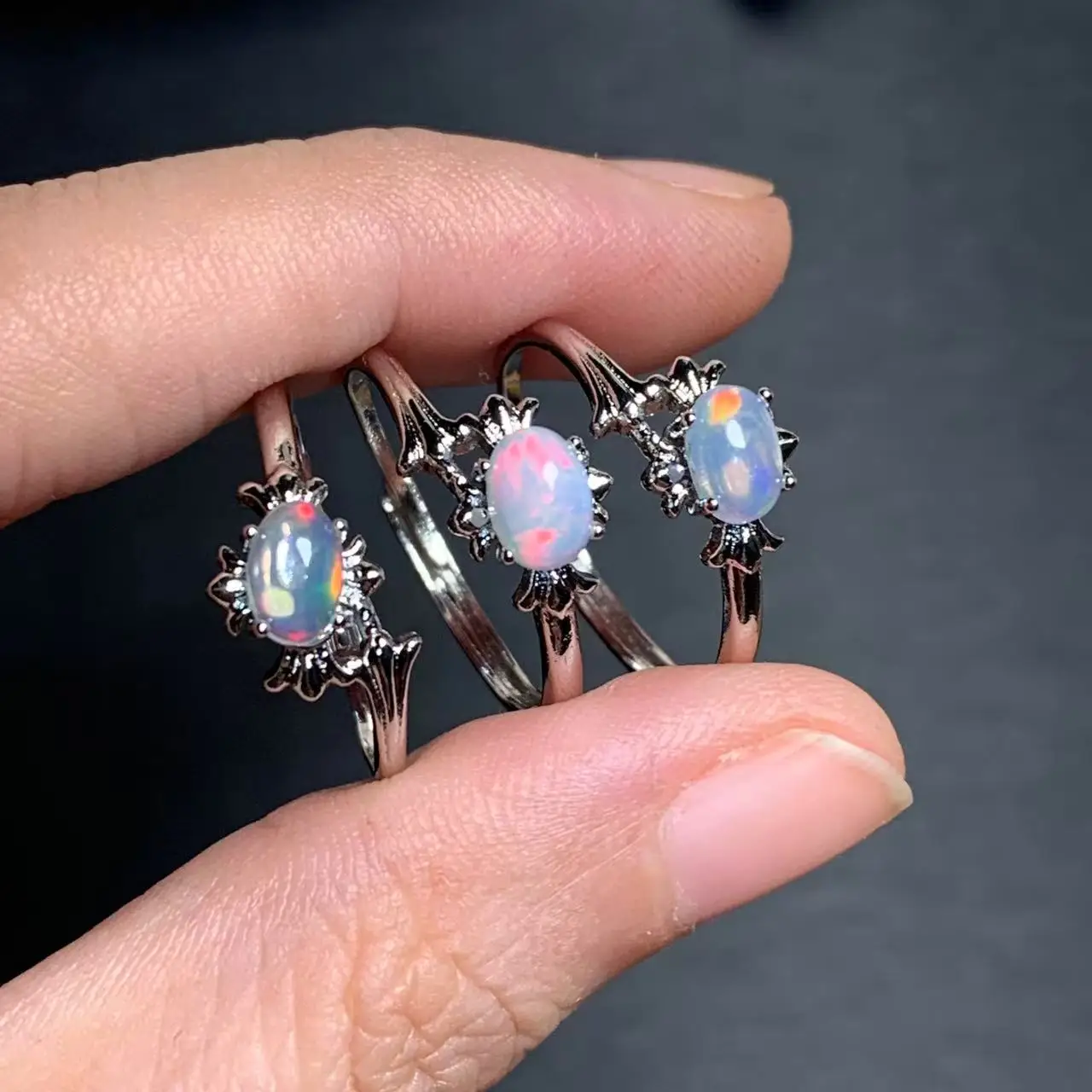 Authentic Australia natural fire opal white copper Luxury Ring Jewelry for Women Gift Wholesale High Quality Vintage Fine