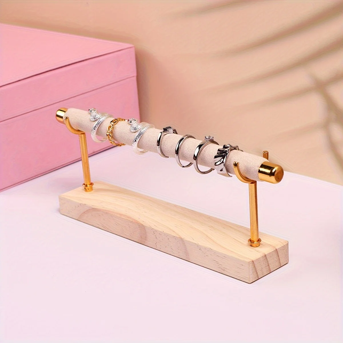 Ring Display Stand with Detachable Metal Frame - Wooden Base Jewelry Storage Box, Suitable for Rings, Watches, and Accessories