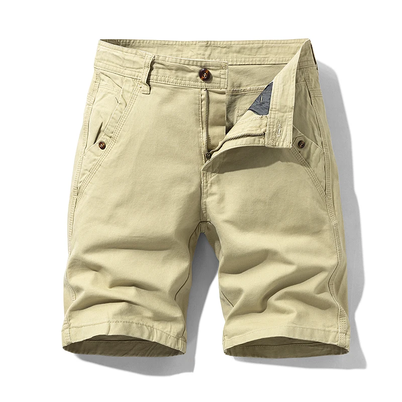 

Men's Slim Fit Cargo Shorts Summer Breathable Cotton Casual Shorts with Pockets Outdoor Solid Khaki Cargo Shorts Male