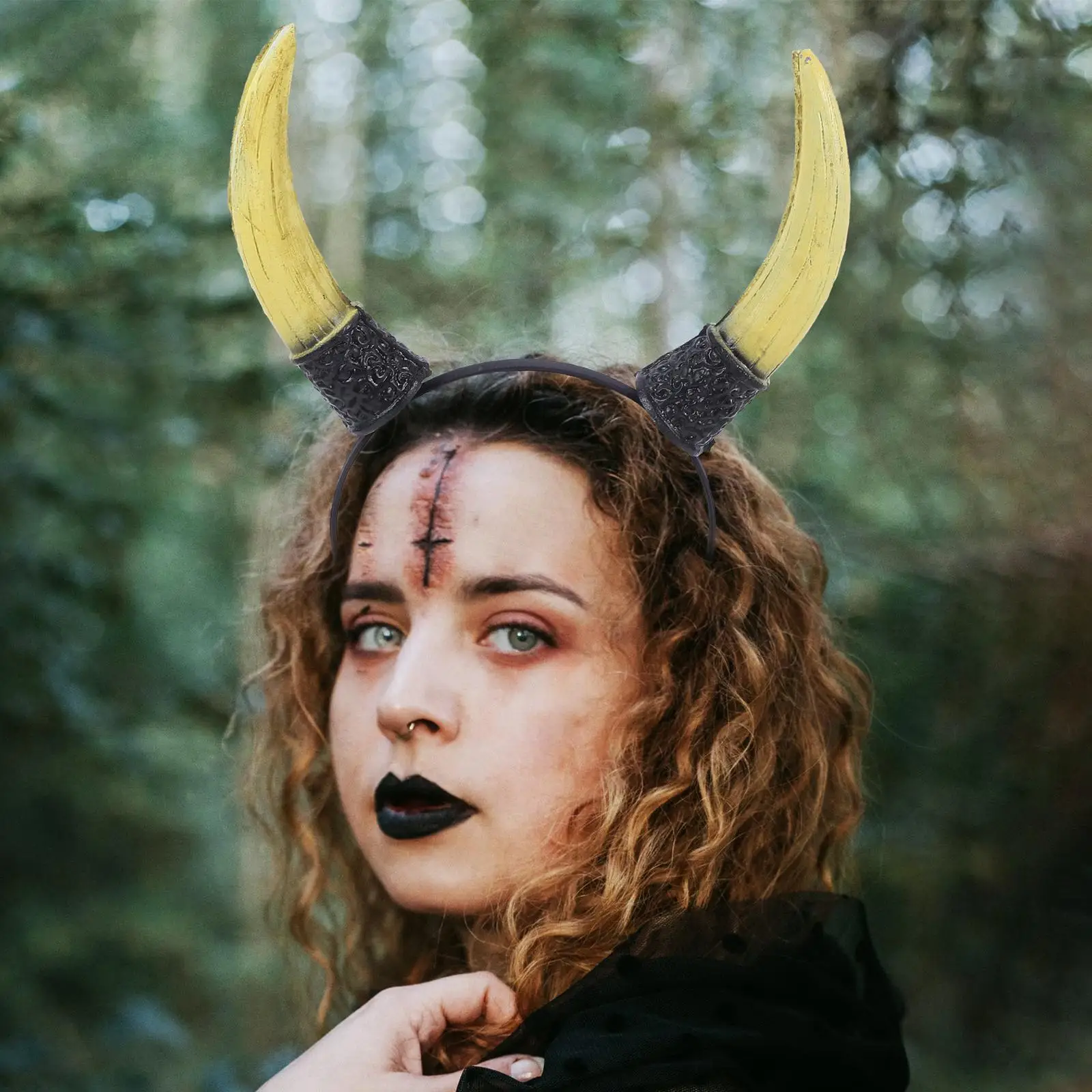 Fascia per capelli con corno di toro per Halloween, accessori gotici per